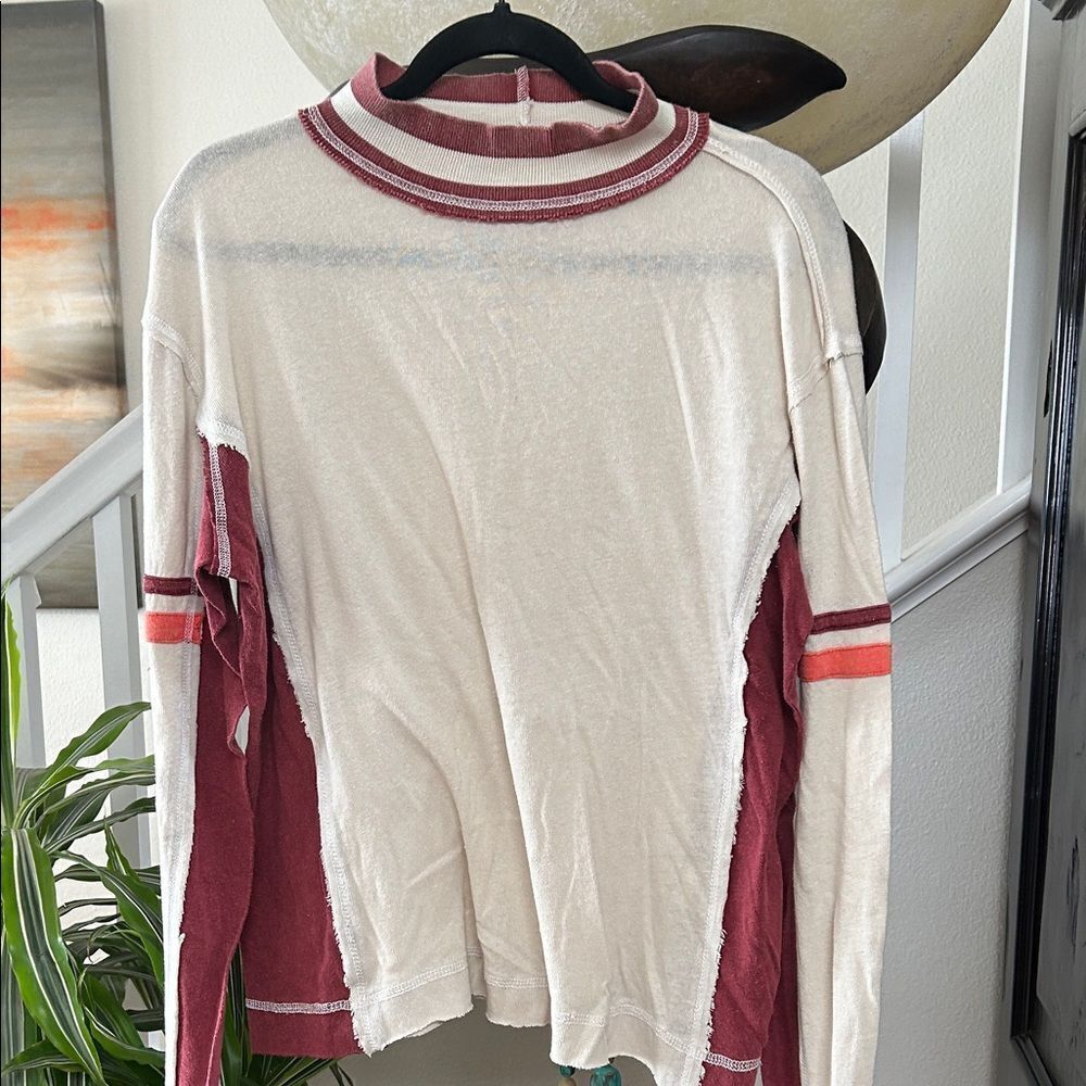 We The Free Cream and Red Striped Top